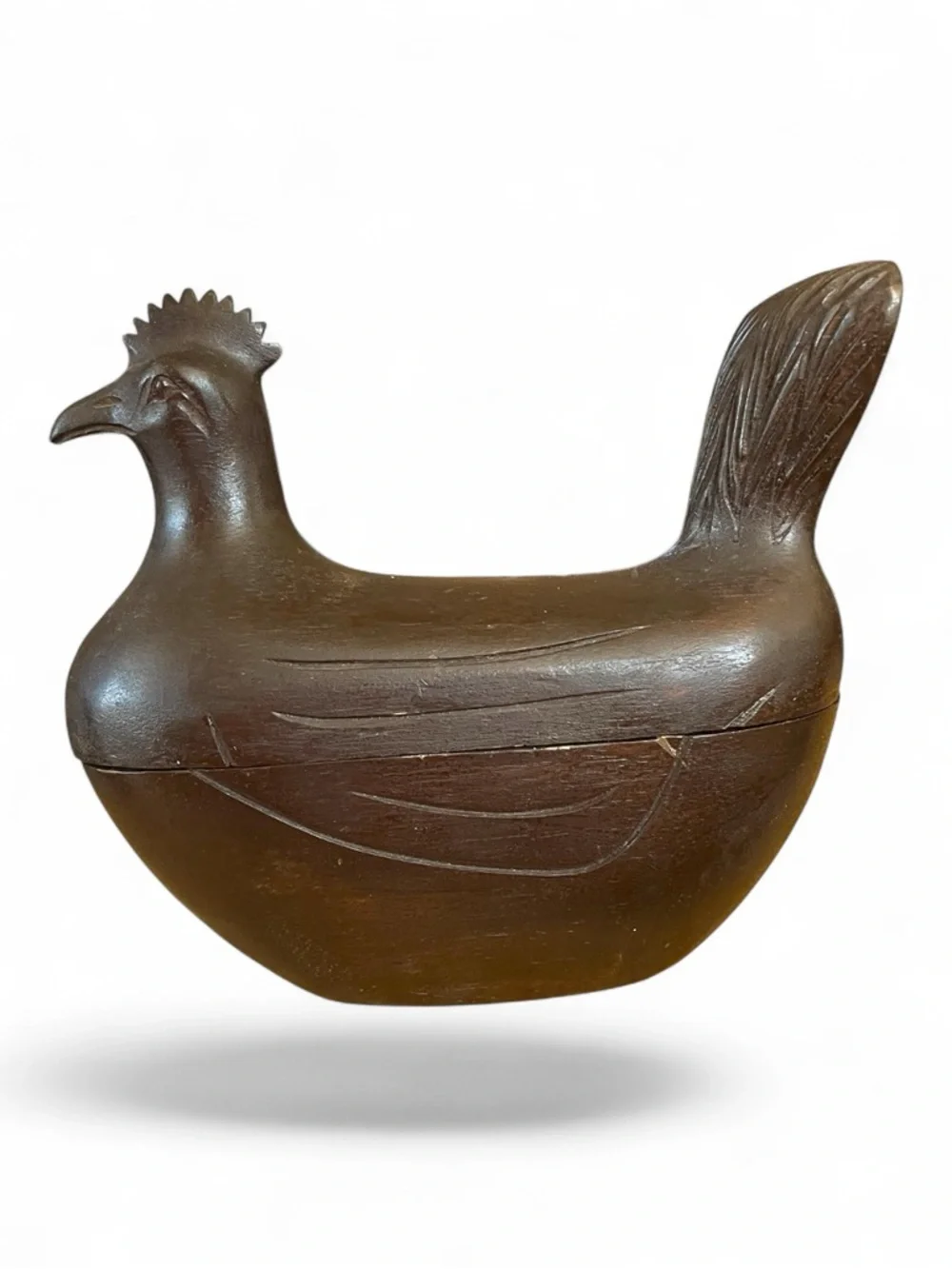 Pair of hand carved wooden chicken boxes, vintage 1970’s